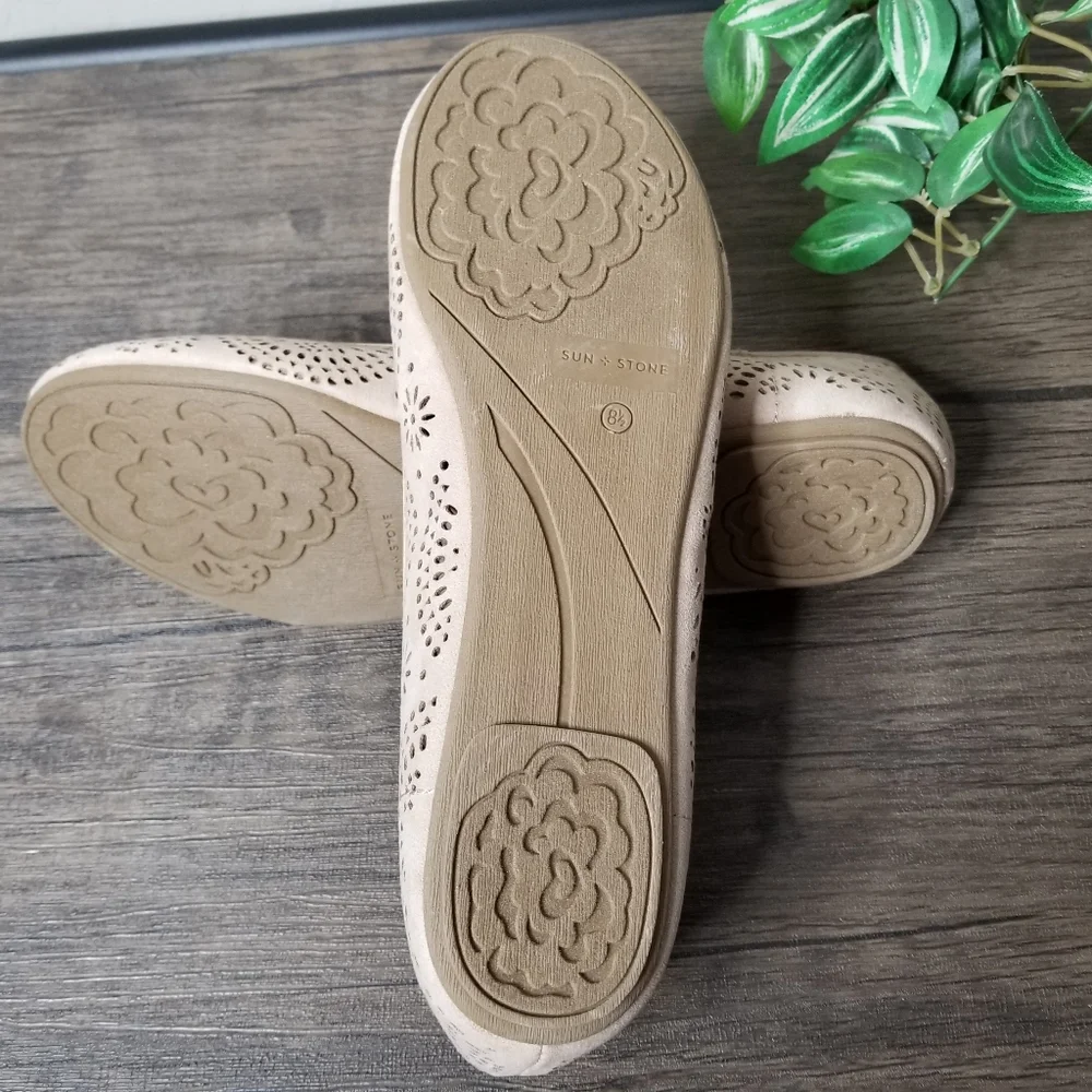 Sun+Stone Sophia ballet flats blush beige slip on cutouts sz 8.5m nib